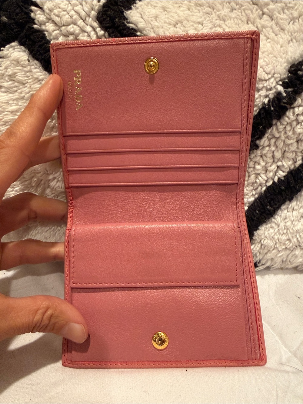 Prada Rose Pink Saffiano Leather Bi-Fold Wallet with Gold Logo - Picture 2 of 9